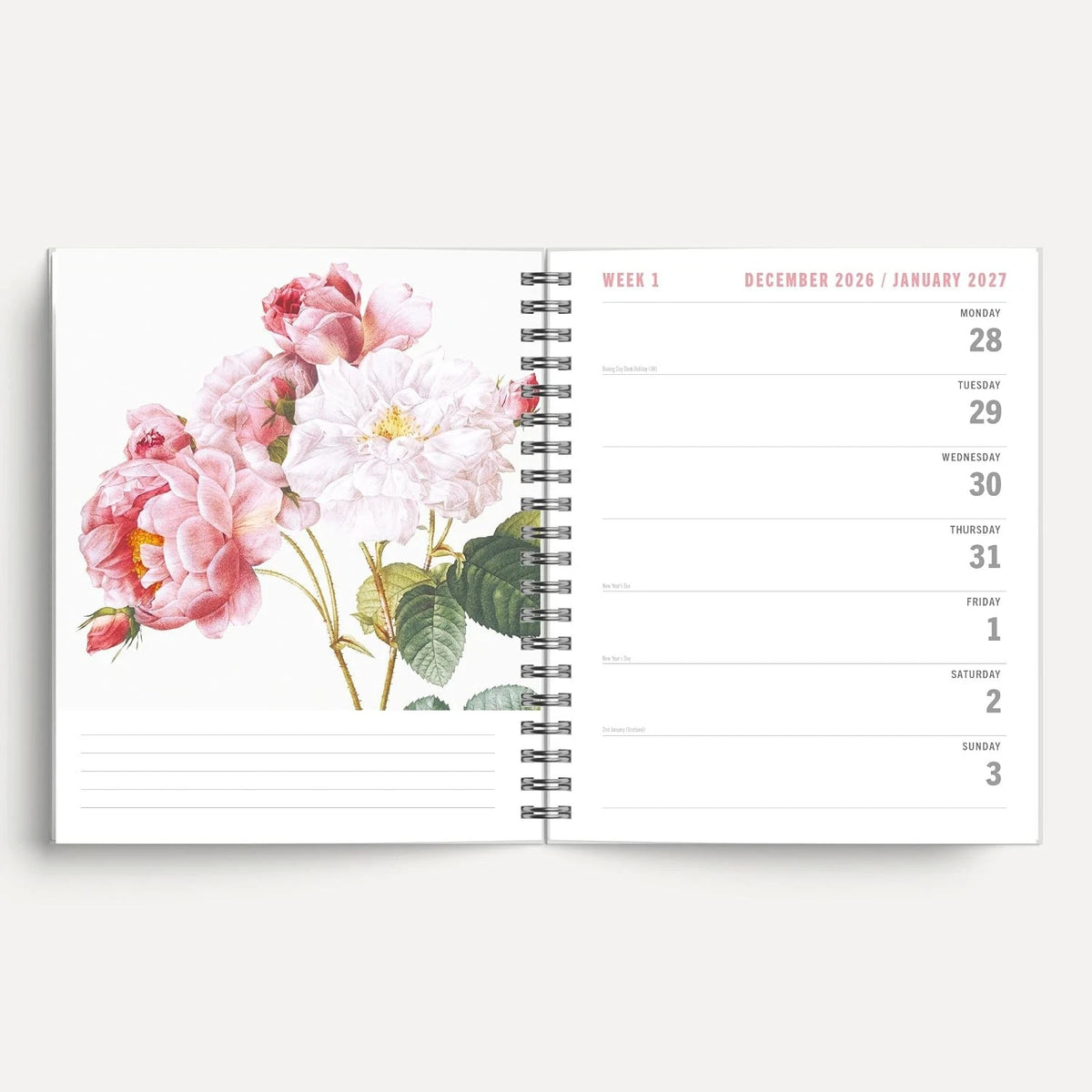 Redoute 2027 A5 Spiral Diary on a desk with a succulent plant and pen