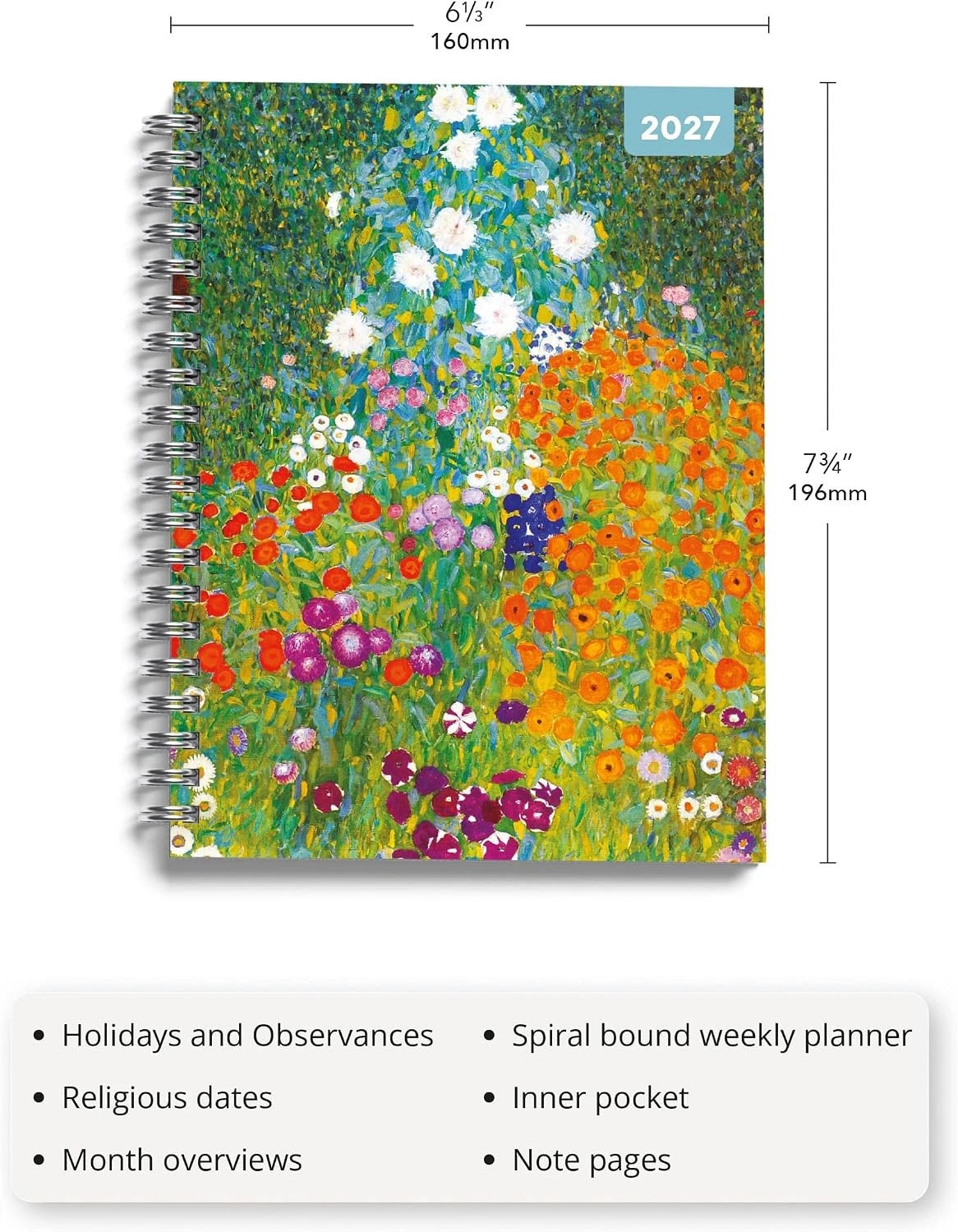 Klimt 2027 A5 Spiral Diary January 2027 monthly overview spread