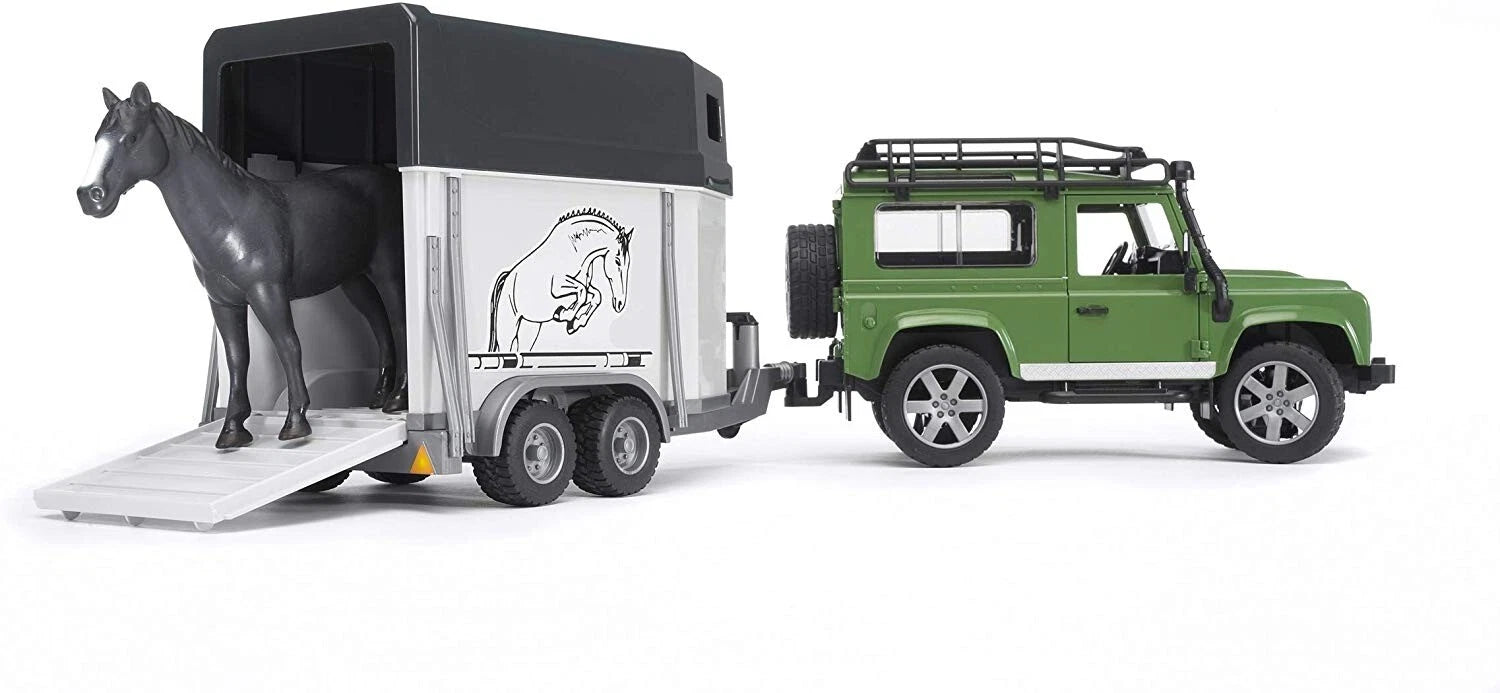Bruder Leisure Time Land Rover Defender Station Wagon with Horse Trailer & 1 Horse