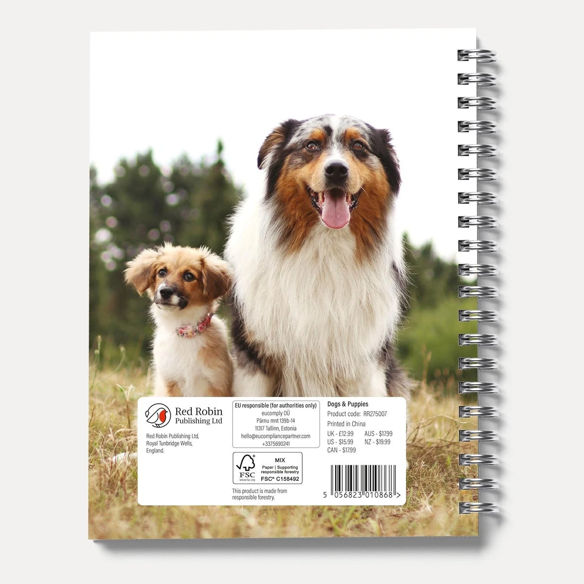 Dogs and Puppies 2027 A5 Spiral Diary back cover with barcode