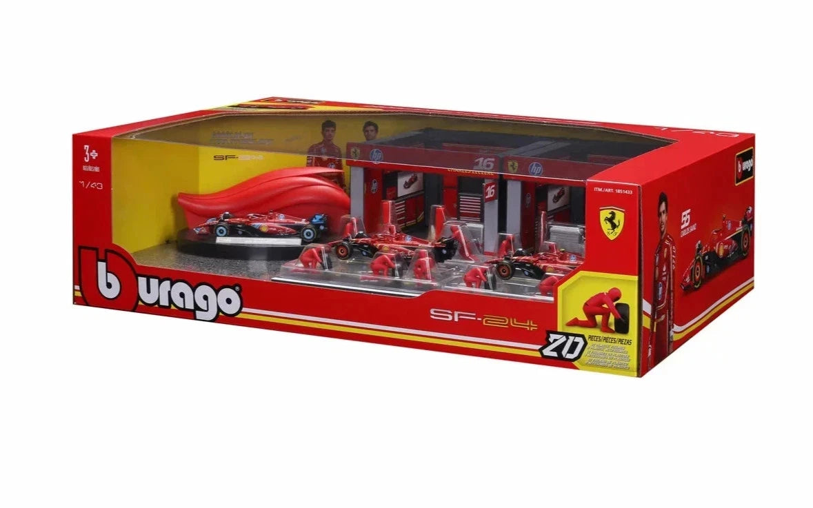 Bburago Scuderia Ferrari HP SF-24 C. Leclerc Formula 1 Team Deluxe Pit Set