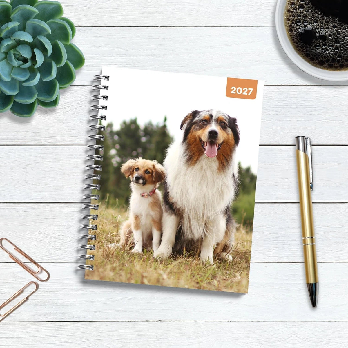 Dogs and Puppies 2027 A5 Spiral Diary January week to view spread