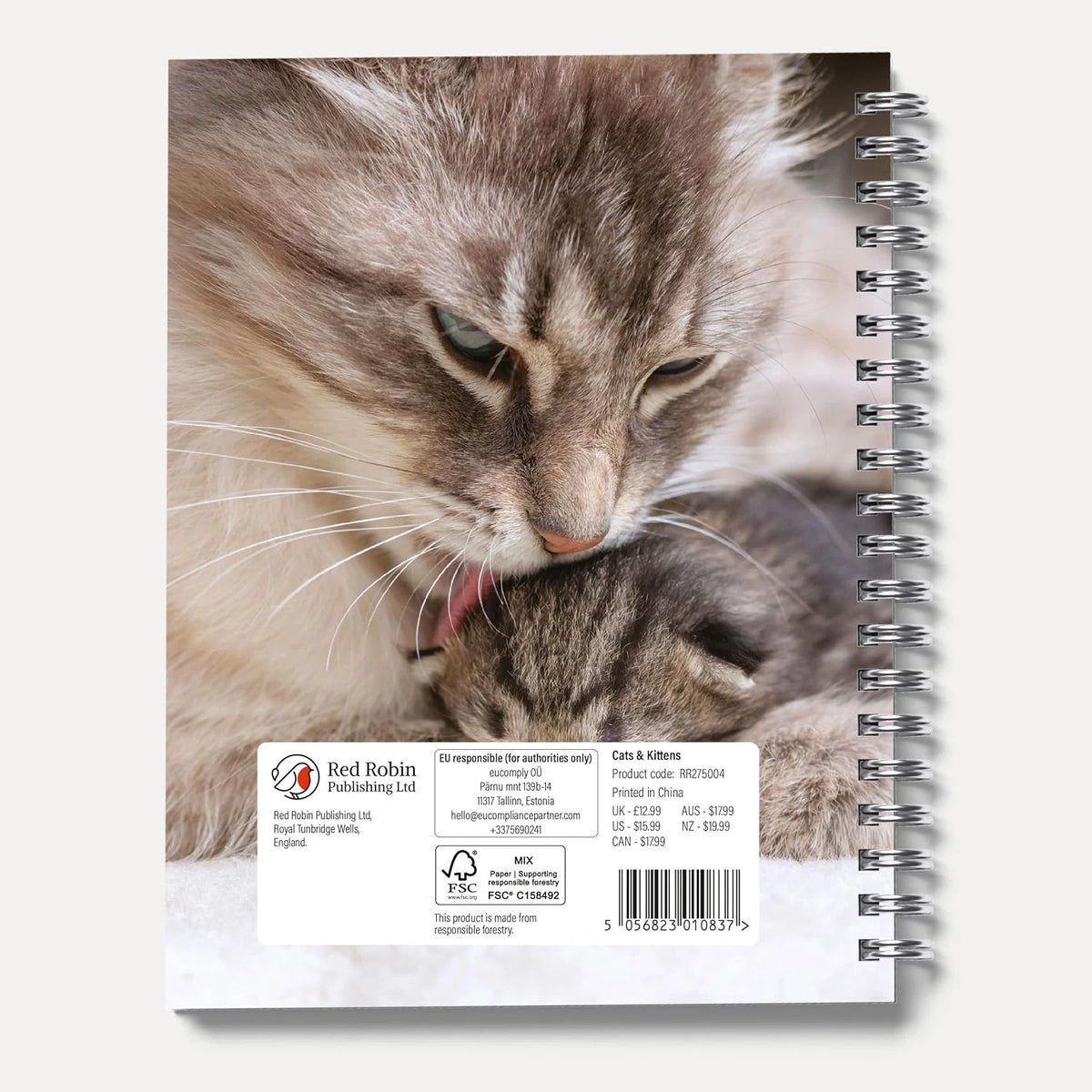Cats and Kittens 2027 A5 Spiral Diary front cover flat lay with cat and kitten photograph