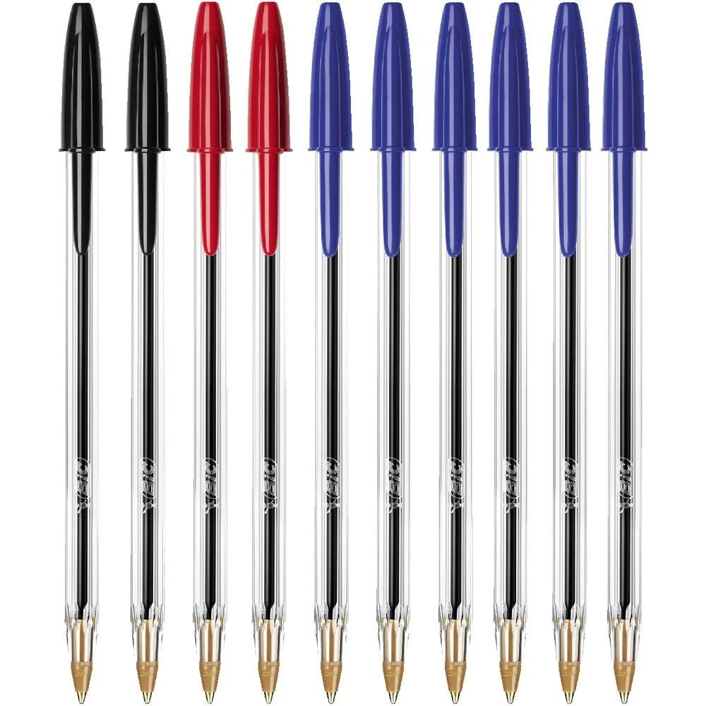 BIC Cristal Original Medium 1.0mm Black Blue Red pens (10 Pack)