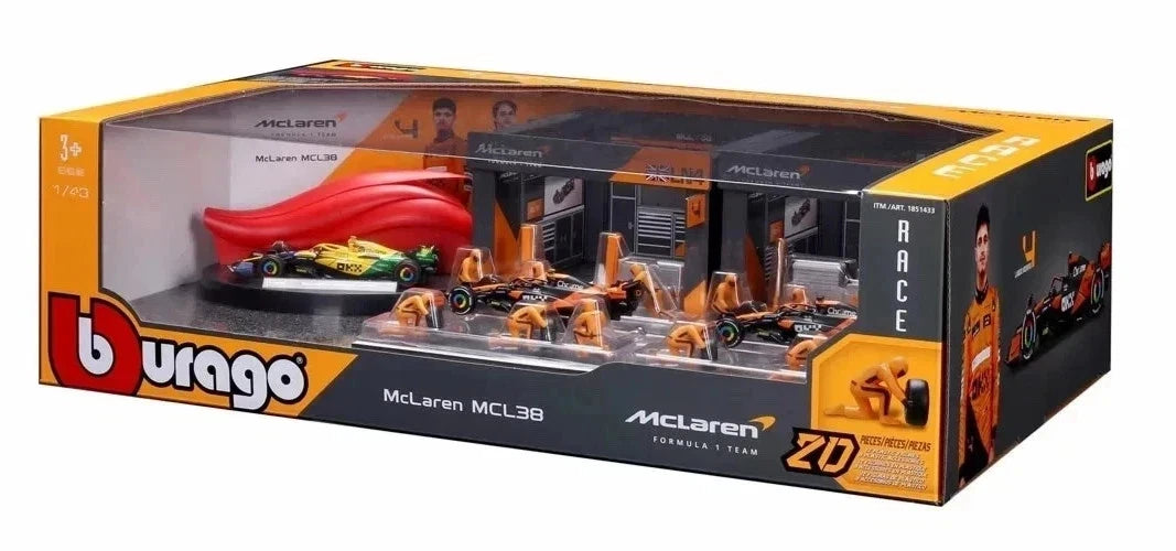 Bburago McLaren MCL38 L. Norris Formula 1 Team Deluxe Paddock/Pit Set