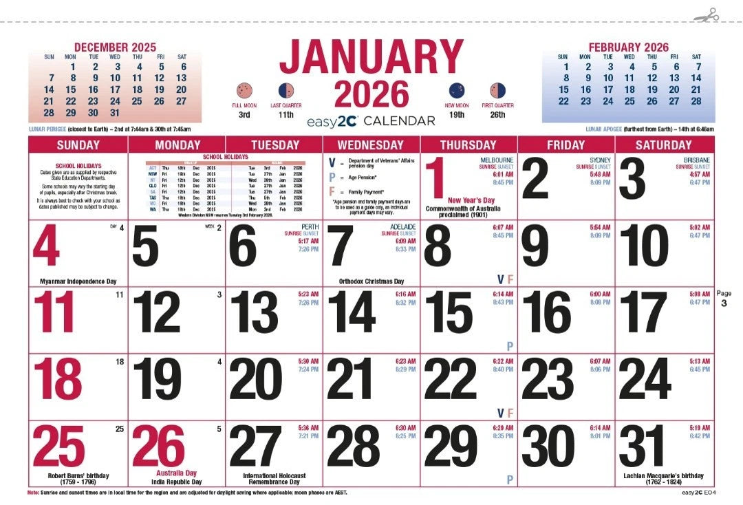 Easy2C 2026 Wall Calendar – Simplify Your Year!