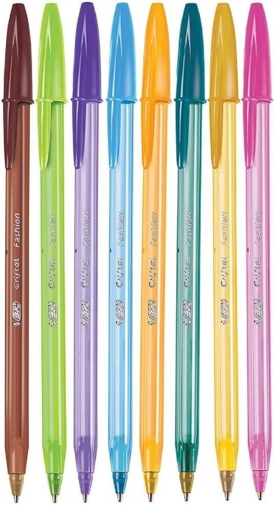 BIC Cristal Fashion Medium 1.0mm multicolored pens (Mixed 8 Pack)