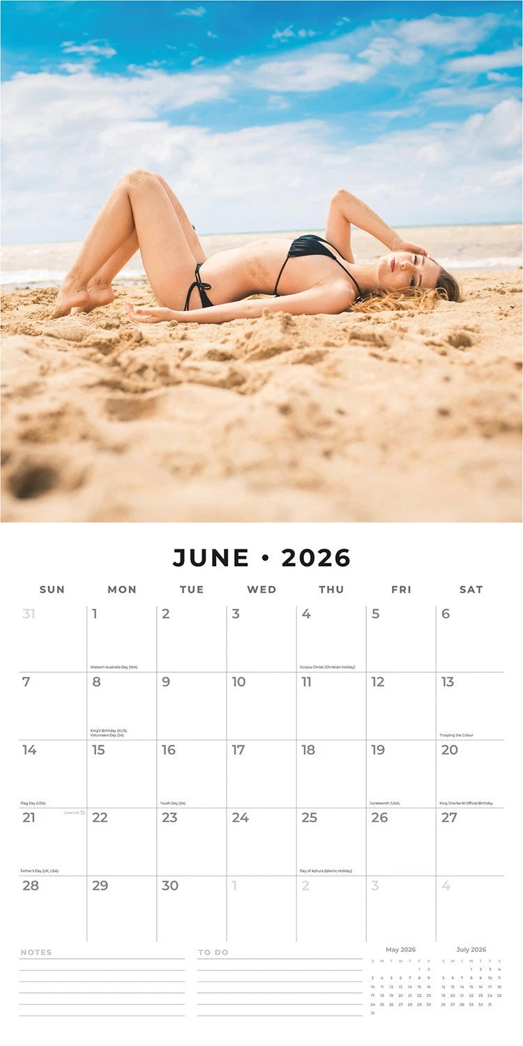 Bikini Babes 2026 Square Wall Calendar Monthly Planner – 16-Month, Large Grid | Red Robin (RR261179)