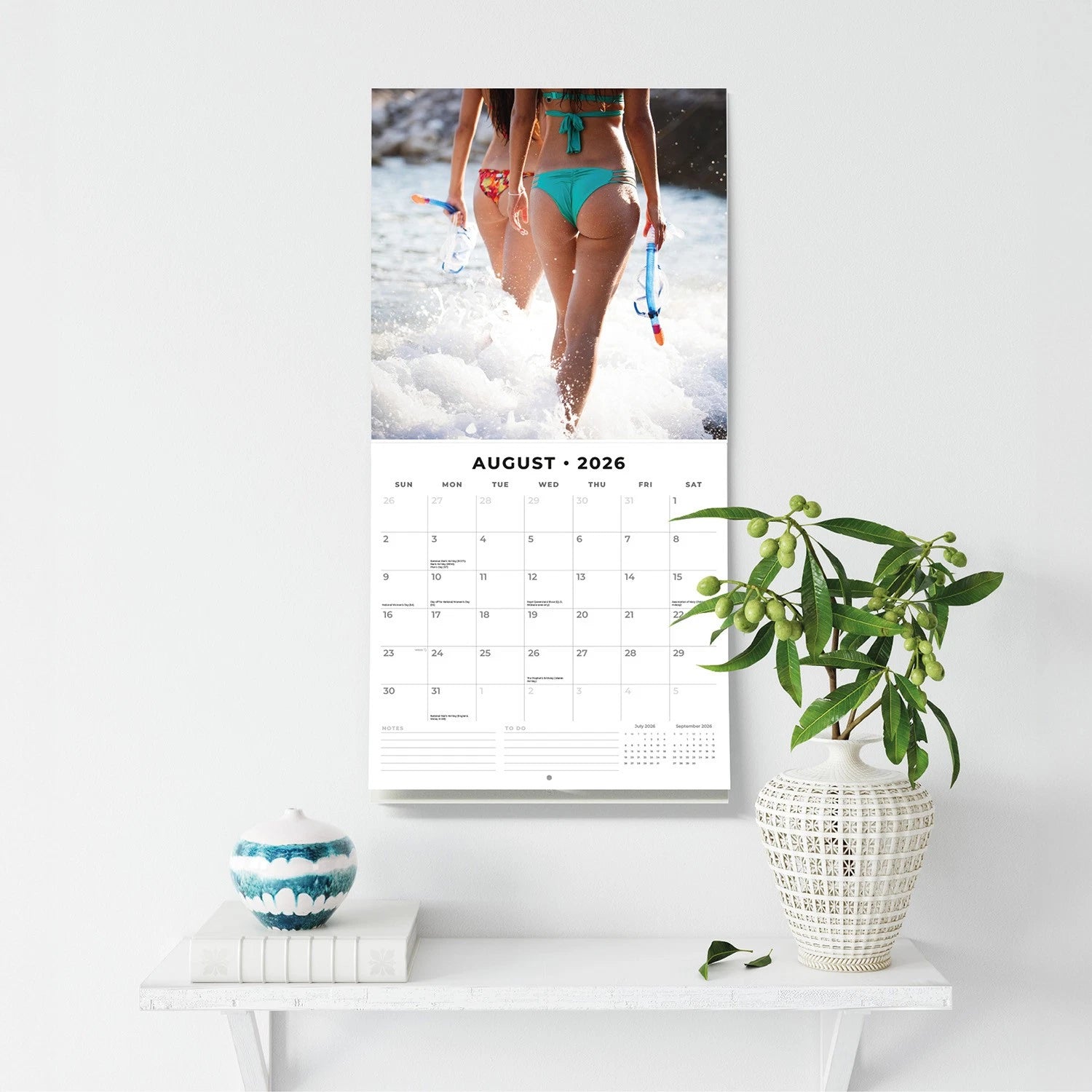 Bikini Babes 2026 Square Wall Calendar Monthly Planner – 16-Month, Large Grid | Red Robin (RR261179)