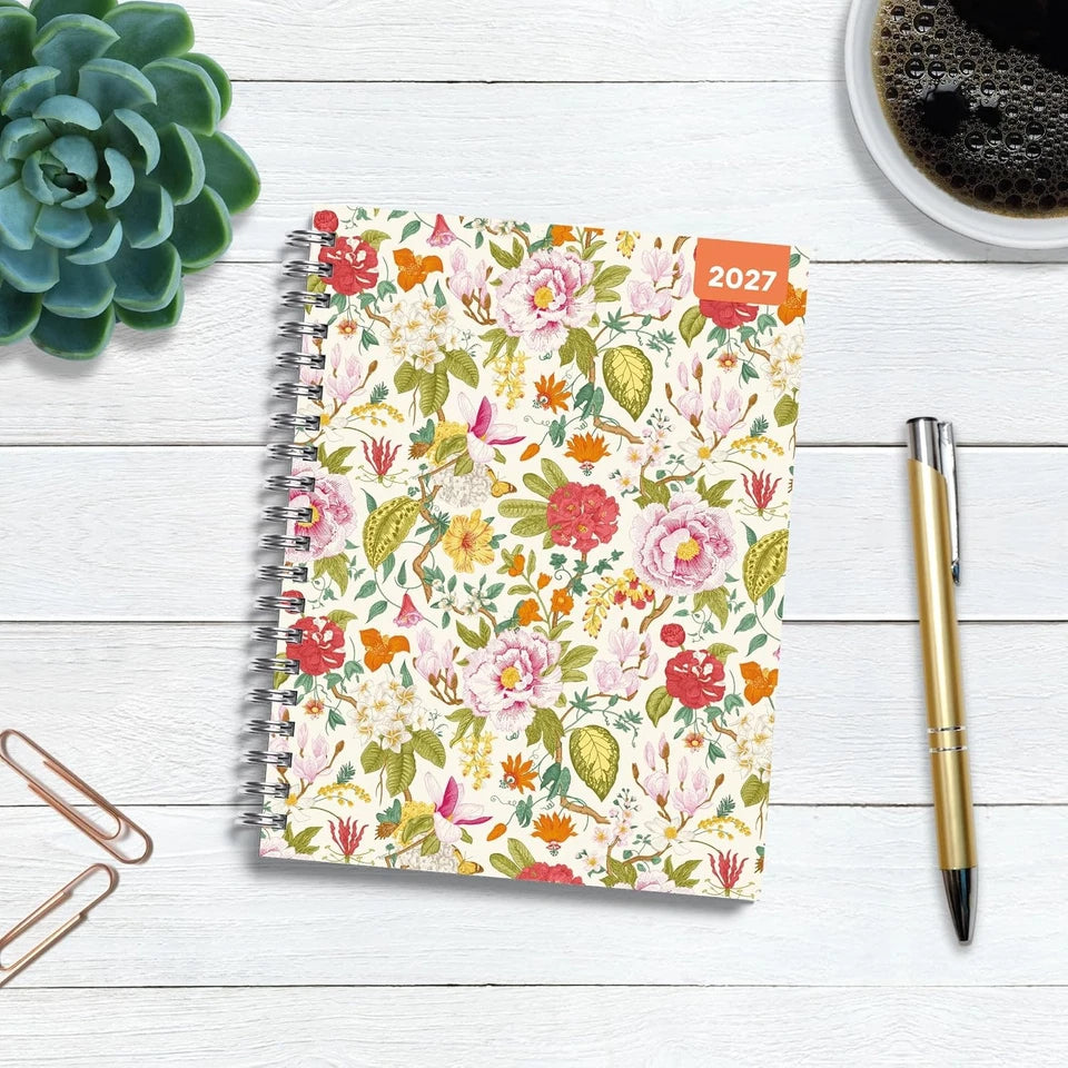 Nature 2027 A5 Spiral Diary front cover with botanical floral pattern