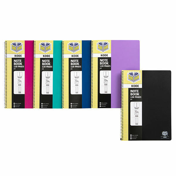 Spirax Kode Notebook A4 120 Pages assorted colours - black, pink, teal, yellow and purple covers