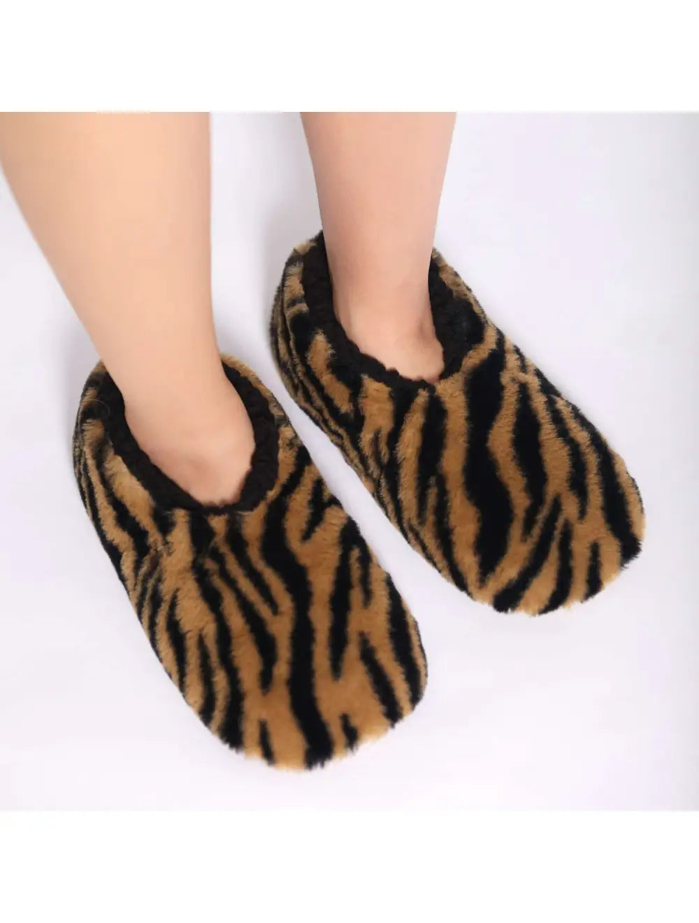 SnugUps Women's Tiger Print Caramel Winter Booties Warm Slippers