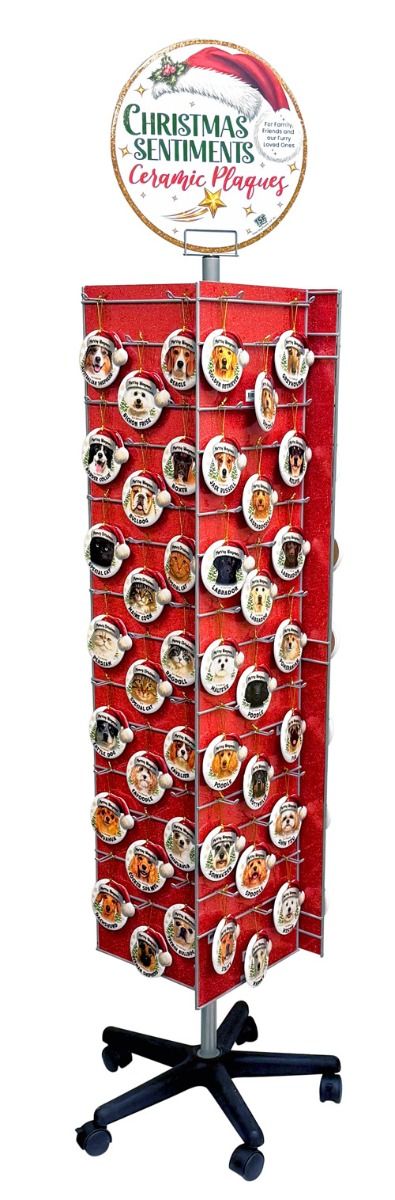 Christmas Sentiments ceramic plaque floor spinner display stand, pet designs side