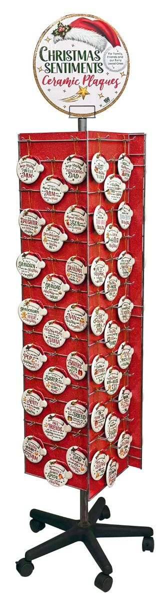 Christmas Sentiments ceramic plaque floor spinner display stand, both sides
